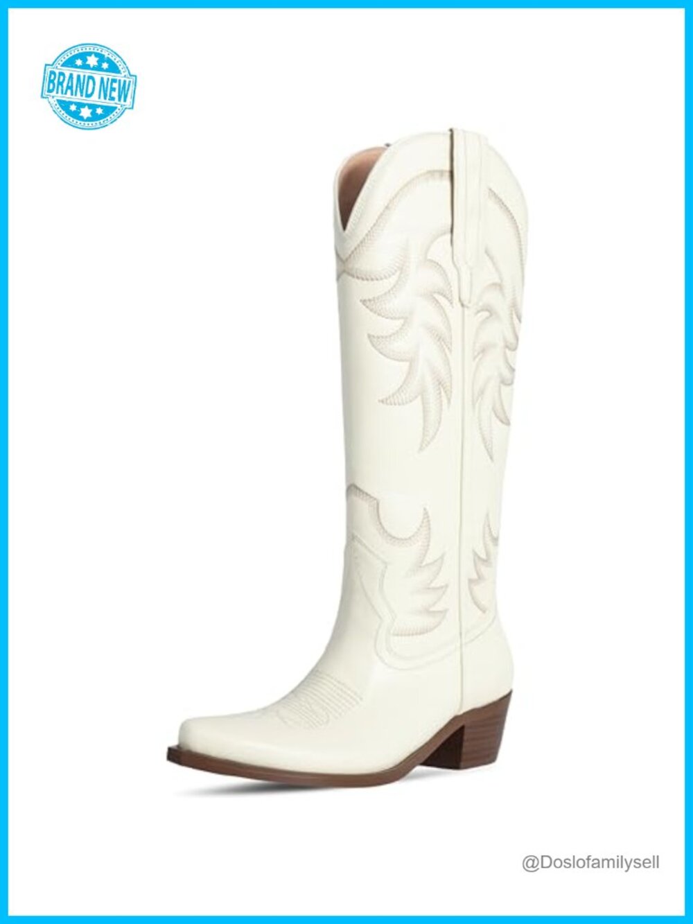 Knee High Cowboy Boots Chunky Block Heel Pointed Toe Wide Calf Embroidered - Picture 3 of 6